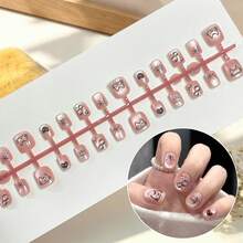 Kids Short Square Press On Nails, Summer Transparent Pink Fake Nail Tips With Cartoon Cat, Lemon Slice, Bow, Star & Fruit Print, DIY Manicure Kit For Little Girls, Party Holiday Daily Play Dress Up Nail Art Gift - Multicolor - View 16