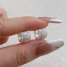 S925 Sterling Silver Lace Wave CZ Inlaid Huggie Earrings Minimalist Vintage Women's Wedding Jewelry With Gift Box YWB-A5310 - Silver - View 4