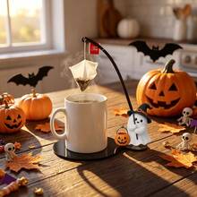 1/4pcs Fun Halloween Tea Bag Hanger With Witch Hat, Black Cat, Skull, And Ghost Designs; Suitable For Cafes, Kitchens, Table Decorations, And Party Favors. - Multicolor - View 3