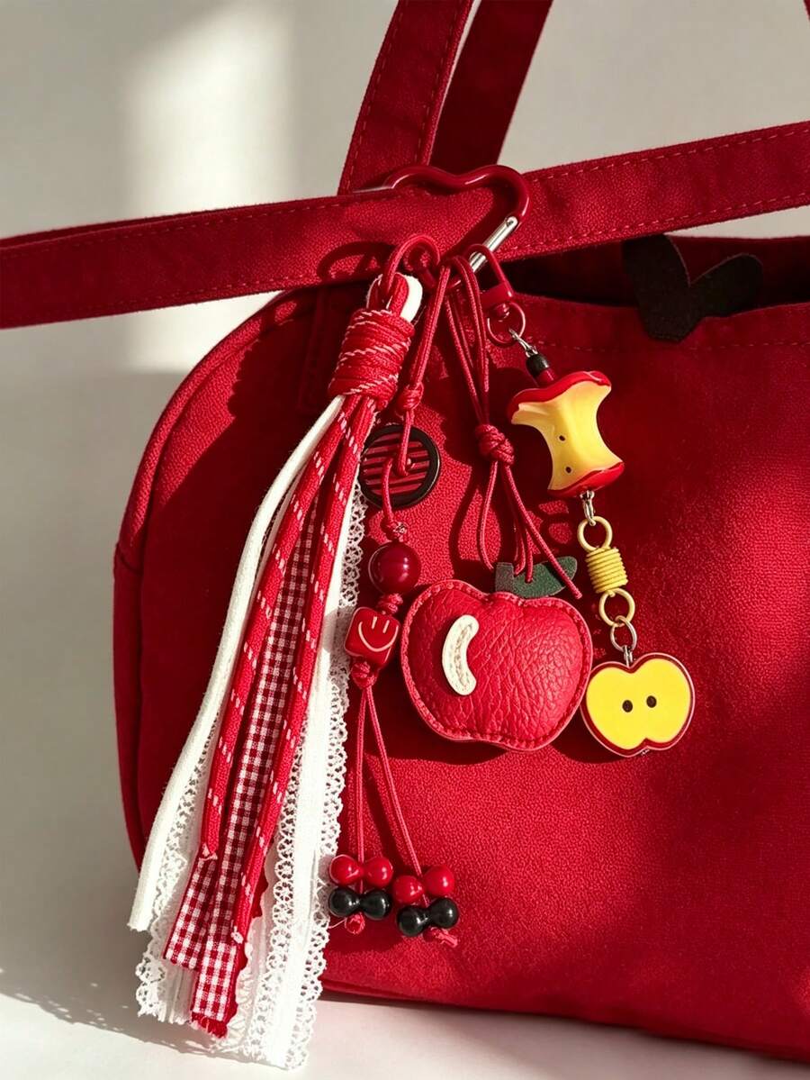 An Apple Keychain, Serving As A Fruit Backpack Pendant, Car Keychain, And Bag Hanging Ornament, Is A Perfect Keychain Accessory - Multicolor - View 1