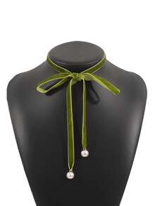 1 pieza Collar de mujer con lazo de terciopelo vintage, gargantilla de perlas elegante y minimalista de moda, cadena ajustable para la clavícula - Multicolor - Ver 14