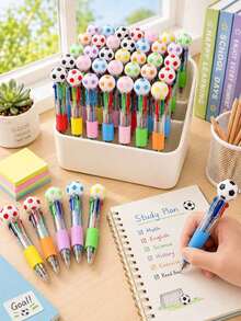 10pcs Random Color Soccer Ball Retractable Ballpoint Pen Set, Portable Sports-Themed Writing Stationery, Colorful Soccer Design Indoor Office Desk Decor, Adult Daily Use Birthday Halloween Party Gift, Office And Back To School Essential - View 1