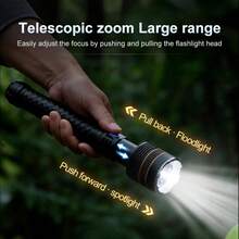 1pc High Power LED Flashlight, USB Rechargeable, Powerful Tactical Flashlight, Ultra Long Range, Strong Light Illumination, Outdoor Fishing Light - Black - View 11
