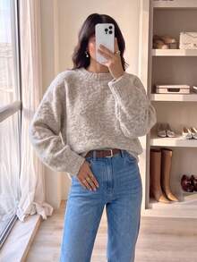 Autumn/Winter Casual Versatile Solid Color Sweater - Khaki - View 1