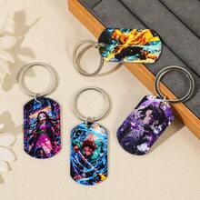 1 pieza Llavero con etiqueta impresa a color de Demon Slayer de anime, anillo de metal de acero inoxidable, colgante para bolso, regalo para fans - Multicolor - Ver 5