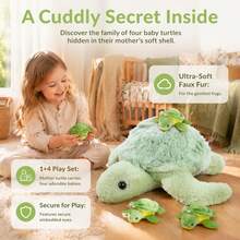 6PCS Turtle Plush Toy, Mother Turtle With 4 Baby Turtles, Soft Plush Stuffed Animal Toy, Cute Plush Turtle Keychain Pendant, Birthday Party Gift, Christmas - Mint Green - View 2