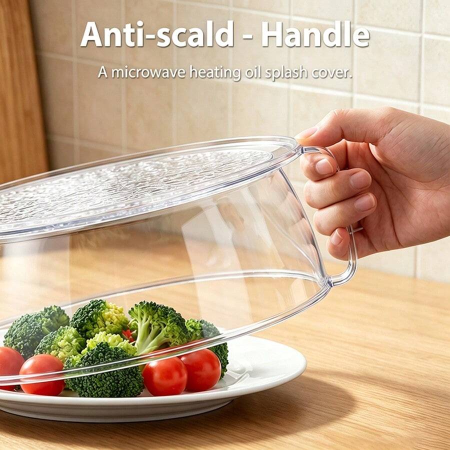 2pcs Multi-Functional Microwave Splash Guard With Cleaning Brush, Transparent Plastic, Heat Resistant Up To 200°C, Easy-Grip Handle, Suitable For Most Microwaves, Oil-Proof, Insect-Proof, Mosquito-Proof, Home Kitchen, Restaurant, Camping, Outdoor BBQ, Hot Food And Vegetable Preservation Cover, Kitchen Accessories - Transparent - View 1