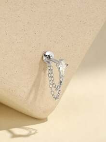 1pc 925 Sterling Silver Tassel Ear Studs For Women, Classic Cartilage Ear Bone Studs With Flat Back, Exquisite Jewelry For Daily Wear And Party - Silver - View 3