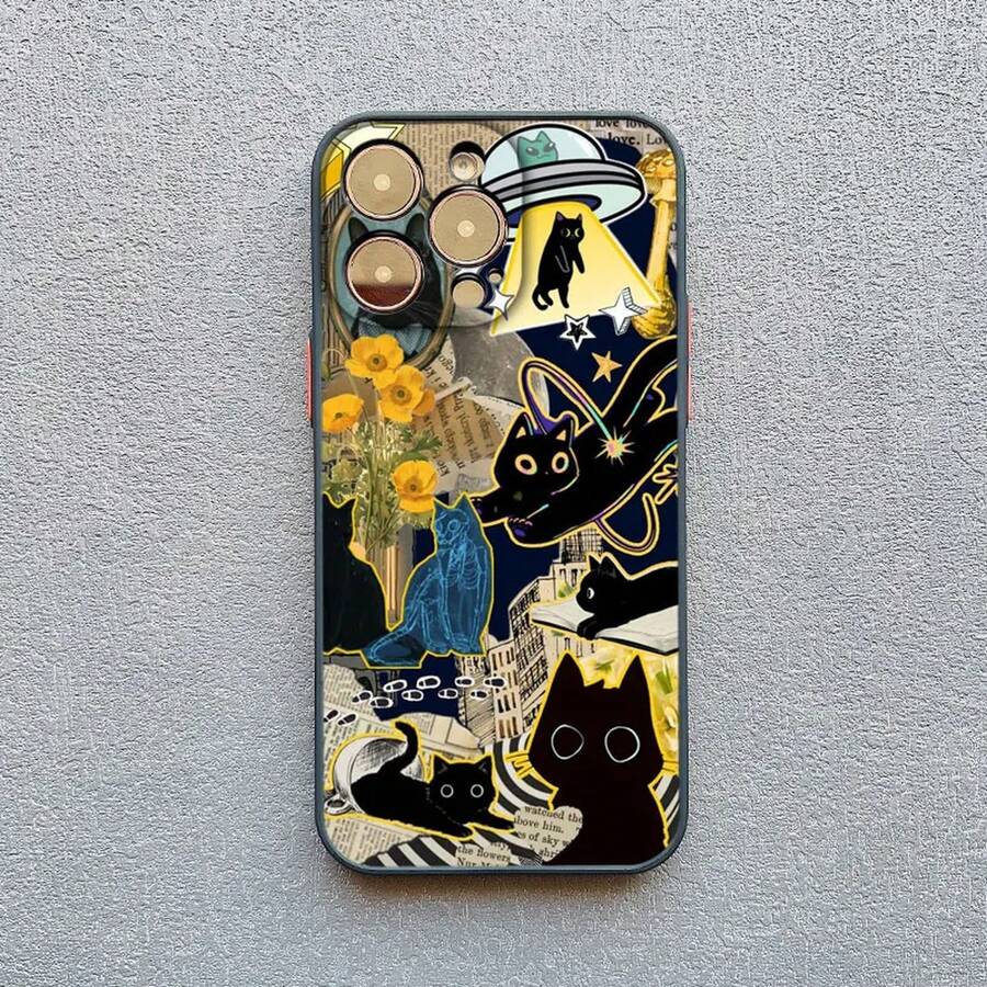 Artistic Image Stitching Black Cat Phone Case For IPhone 17 16 15 Pro Max Plus 14 13 12 Mini 11 Pro Max XS XR X Back Covers - 黑色 HMPJ 6 - 查看 1