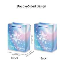 4/12pcs Winter Snowflake Gift Bags, Blue & Pink Snowflake Design Large Capacity Favor Bags, Kraft Paper Gift Bags With Handles, Suitable For Birthday, Christmas, Winter Wonderland Theme Party - Multicolor - View 8