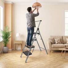 Rigogo 3/4-Step Folding Step Stool Stainless Steel, Anti-Slip Portable Ladder With 150kg Load Capacity, Space-Saving For Kitchen Garage & DIY - 4-step - View 10