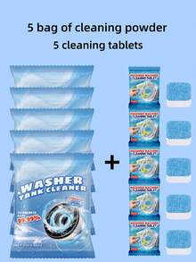 Washing Machine Cleaning Tablets And Powder Set, Daily Cleaning For Drum Washing Machine Tub, Stain Removal, Descaling, Odor Elimination, Fresh Care Agent - Solid State - View 12