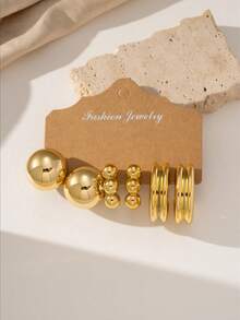 6/18pcs Gold Fashion Vintage Multi-Style Geometric Element Women's Earrings Set, Exaggerated Elegant Earrings, Suitable For Daily, Holiday, All Seasons Wear - Gold - View 6