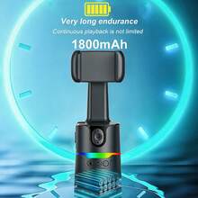 Automatic Face Tracking Phone Holder, 360° Rotating AI Smart Tracking Gimbal Stabilizer, With RGB Ambient Light, 1800mAh Rechargeable Selfie Stand, Supports Gesture And Remote Control, Suitable For Live Streaming, Vlog, Video Recording, No APP Required - Black - View 9