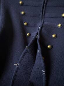 女款夏秋休閒優雅時尚海軍藍度假派對夾克，萬聖節返校季針織開襟衫 - 寶藍色 - 查看 11