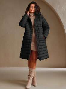 Giolshon Women's Plus Size Casual Hooded Jacket For Autumn/Winter, With Pockets, Layerable, Suitable For Cold Weather Commuting Black Elegant - Black - View 8