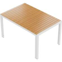 Rectangular Garden Table Made Of Aluminum And WPC, Weatherproof Dining Table For Garden And Patio, Modern Outdoor Table For 6 People, 140x90x75 Cm - 白色腿+柚木色 - 查看 6