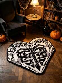 1 pieza Alfombra de piso con forma de esqueleto de corazón de Halloween, alfombra decorativa, alfombra de piso, alfombra, alfombra de sala de estar, alfombra de dormitorio, alfombra de Halloween - Multicolor - Ver 5