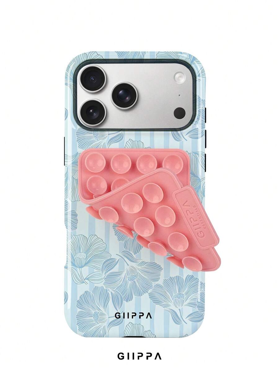 GIIPPA 1件淺藍條紋背景配淺藍與粉色邊緣清新花卉圖案設計,Phone 17 Pro Max 手機殼 + 粉色吸盤,相容於 Phone 16 Pro Max、15 Pro Max、14 Pro Max,韓系高端時尚趣味手機殼,相容於 11/12/13/14/15/16 Pro Max Plus,優雅設計適合男女,聖誕節、情人節、復活節、婚禮季與生日送女友的完美禮物! - 淺藍色 - 查看 1
