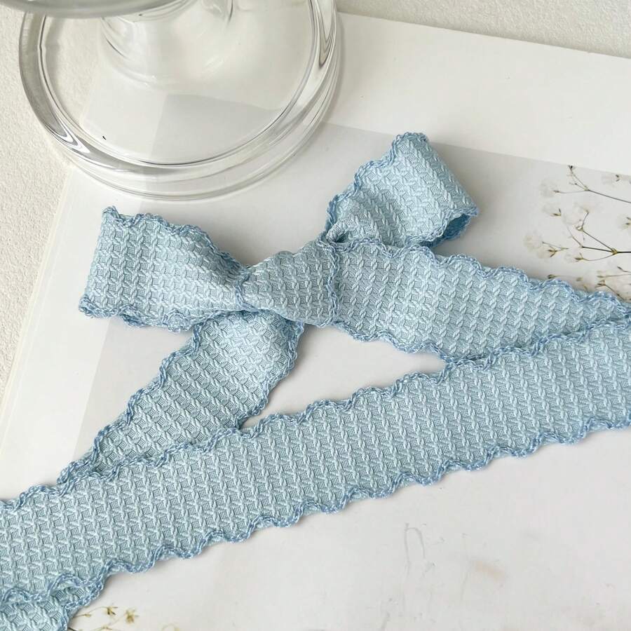 2 Yards Handmade Satin Ribbon, Wavy Contrast Color Line Edge Satin Ribbon, Solid Color Wedding Bouquet Decoration Ribbon, Suitable For Handmade Bouquets, Gift Wrapping, Party Decor, Floral Design, Gift Ribbon, Smooth Texture, Event Decoration, Floral Ribbon - 1 Pc Blue - View 1