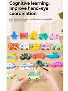 Mainan Favorit Bayi! 26 Balok Kayu Alfabet dengan Transportasi, Hewan, Dinosaurus, dan Kata-kata Bahasa Inggris, Mainan Edukasi Pembelajaran Dini untuk Balita - MultiWarna - View 8