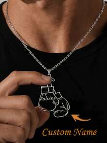 Custom Name Boxing Glove Necklace, Personalized Boxing Glove Name Necklace For Men, Custom Engraved Boxing Pendant - Multi-color Boxing Gloves - View 2
