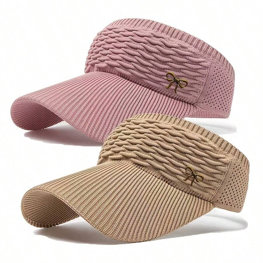 2pcs/Set Neutral Lightweight Design Upgraded Bow Logo Women's Sun Hat, Comfortable & Breathable, Suitable For Outdoor Sports & Cycling - A - View 1