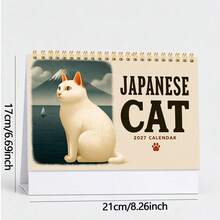 Japanischer Stil süßer 2D Katzen Kalender 2027, praktischer Artikel für tägliches Büro, Schule und Unternehmen. Kann für Terminplanung, Monatsplanung verwendet werden, hilft Ihnen Ihr Leben zu organisieren. Süßes Katzenbild auf dem Cover ist auffällig, 12 Monate (Januar 2027 - Tischkalender - Übersicht 13