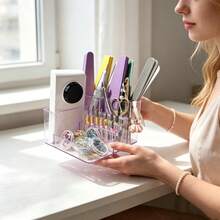 1件大容量美甲鑽頭收納盒，多格美甲锉與美甲筆收納容器，多格指甲油瓶展示架，桌面式美甲鑽頭收納盒 - 彩色 - 查看 9