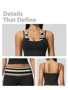 MASKERT Ladies' contrasting color back vest sports pants set yoga training running set tennis golf Pilates - 黑色 - 查看 4