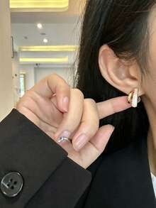 1對法式奢華時尚幾何耳環，精緻極簡個性百搭雙層耳釘，適合女性日常、度假與通勤穿搭 - 彩色 - 查看 2