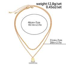 2pcs Minimalist Double Layer Stackable Chain Necklace, Textured Figaro Chain Paired With Thin Cuban Chain, Embellished With Small Star Square Dog Tag Pendant, Casual Men's Neck Accessory - Gold - View 7