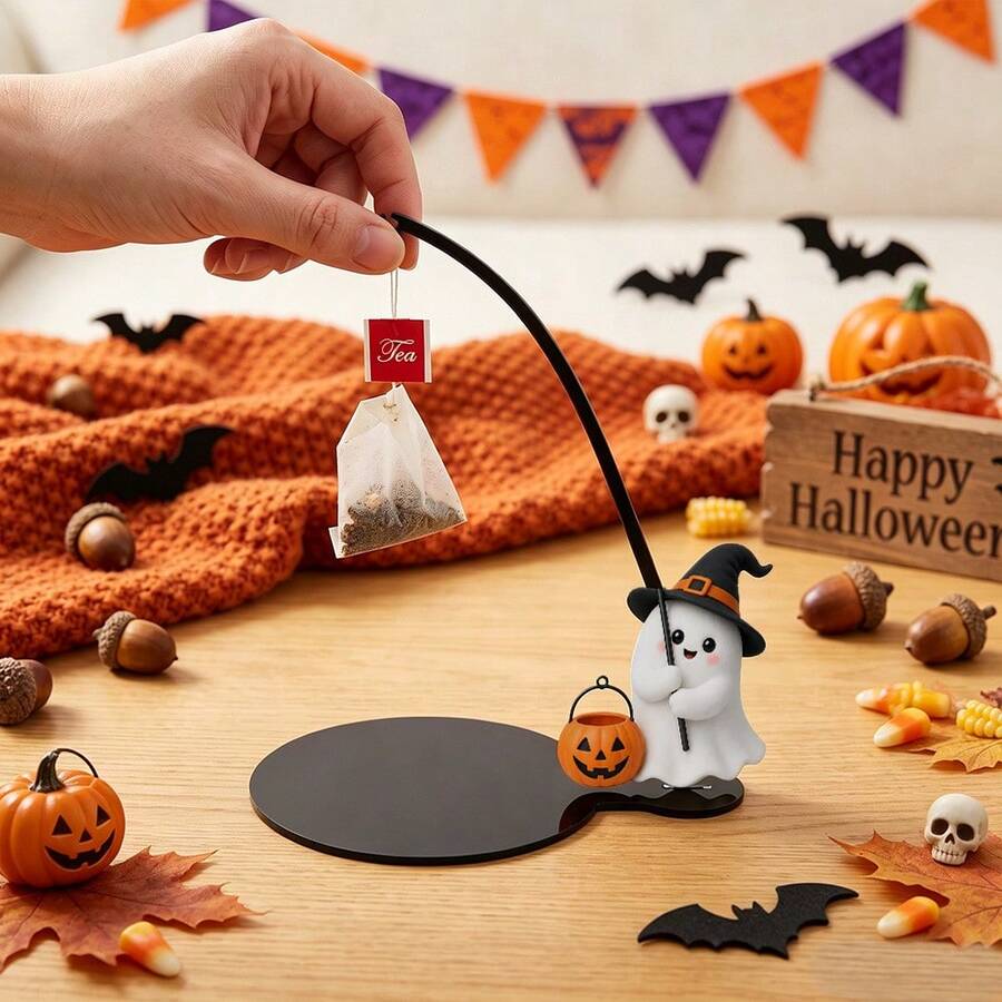 1/4pcs Fun Halloween Tea Bag Hanger With Witch Hat, Black Cat, Skull, And Ghost Designs; Suitable For Cafes, Kitchens, Table Decorations, And Party Favors. - Multicolor - View 1