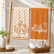 2/4/6/8pcs Yellow Plaid Pumpkin Pattern Kitchen Towel Set, Machine Washable Absorbent Dish Cloths And Decorative Hand Towels, Suitable For Autumn, Thanksgiving, Halloween Kitchen And Home Decor - Multicolor - View 9