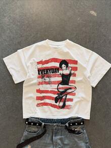 Men's Summer Short Letter & Hollow Print Crew Neck Short Sleeve Loose T-Shirt - White - View 1
