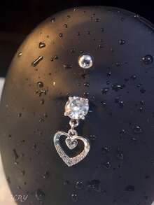 1pc Charming Style Stainless Steel Chain Nested Heart Paved Zirconia Dangle Piercing Jewelry For Women Daily Wear Gift Festival - Multicolor - View 9