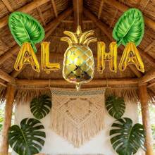 kumozawa 7 Stücke Aluminium-Folienballon Set, geeignet für Hawaii-Themen-Partys, beinhaltet Palmenblatt-, Ananas- und Buchstabenballon-Formen, ideal für Sommerfeste, Geburtstagsfeiern, Festivals, Raumdekoration und Frühlings-/Sommerfeiern - Übersicht 1