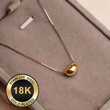 1pc 304 Stainless Steel Box Chain Bean Pendant Necklace, Minimalist Personalized Fashion Design, Suitable For Holiday, Birthday And Daily Wear - Multicolor - View 1