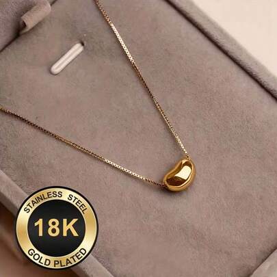 1pc 304 Stainless Steel Box Chain Bean Pendant Necklace, Minimalist Personalized Fashion Design, Suitable For Holiday, Birthday And Daily Wear