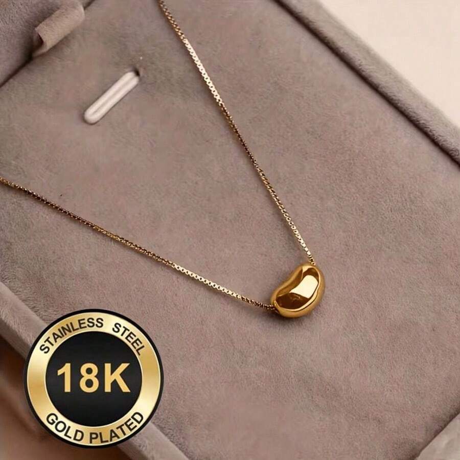1pc 304 Stainless Steel Box Chain Bean Pendant Necklace, Minimalist Personalized Fashion Design, Suitable For Holiday, Birthday And Daily Wear - Multicolor - View 1