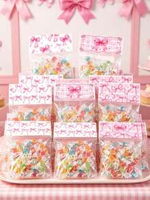 50pcs Pink Bow Transparent Candy Bags, Birthday Party Candy Bags, Wedding Gift Bags, Pink Bow Party Favor Bags, Baby Shower Cookie Bags, Girl 1st Birthday Party Gift Bags, Snack Packaging Bags, Bow Birthday Party Bag Fillers, Transparent Food Packaging Bags, Pink Party Supplies, Gender Reveal Party Table Decor, Bridal Shower Decor, Kitchen Cookie Baking Bags, Pink Bow Decor, Birthday Gifts, Party Favors - Bow Plaid - View 3