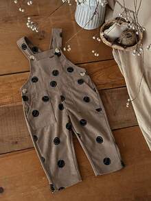 INS Baby Girls Vintage Brown Tennis Polka Dot Overalls, Loose Adjustable Shoulder Straps, Spring/Autumn Long Pants - Khaki - View 4