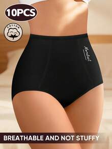 MEIYATING 10pcs Women's High Waist Tummy Control Cotton Panties Soft Comfortable Full Coverage Triangle Briefs Daily Wear Multi-Pack - Multicolor - View 5