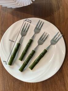 Stainless Steel Acrylic Bamboo Handle Western Style Knife Fork Spoon Dessert Spoon Fruit Fork - Green - View 14