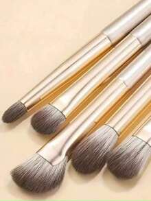 8pcs Champagne Gold Eyeshadow Brush Set Random, Soft Makeup Brushes, Eye Makeup Brushes, Beginner Nose Contour Blending Brush, Fine Eyeliner Brush, Angled Brow Brush, Makeup Tool Set - Gold - View 2