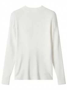 Women's Solid Color Round Neck Long Sleeve Knit Sweater, Casual Loose Soft Pullover Top, Autumn/Winter Daily Wear - White - View 6
