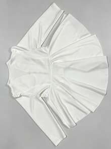 Plus Size Women's White Elegant Cinched Waist Ruffle Blazer, Holiday Wedding White Elegant Tailcoat Blazer, Office Commute Business Gathering V-Neck Blazer - White - View 7