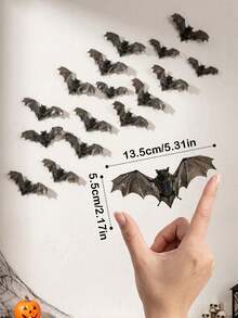 6pcs Halloween 3D Bat Wall Stickers, Realistic Flying Bat Wing Design Wall Decals, Vintage Gothic Horror Style Wall Decor, Removable Bat Decorations, Suitable For Home Walls, Windows, Doors, Halloween Party Background Decoration, Haunted House Decoration - A - View 7