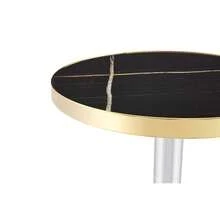Modern Round Side Table With A Gold Stainless Steel Frame, Marble-Effect Top For Living Room, Luxury Side Table With A Sturdy Base. - 黑色+中密度纖維板 - 查看 7