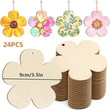 12/24pcs DIY Wooden Floral Decorations - With 10m Jute Rope, Suitable For Hanging, Flower-Shaped Decor, Wooden Floral Cutouts, Floral - A - View 9
